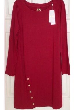 Lilly Pulitzer Maddox Dress-Malbec Red-Gold Logo Buttons